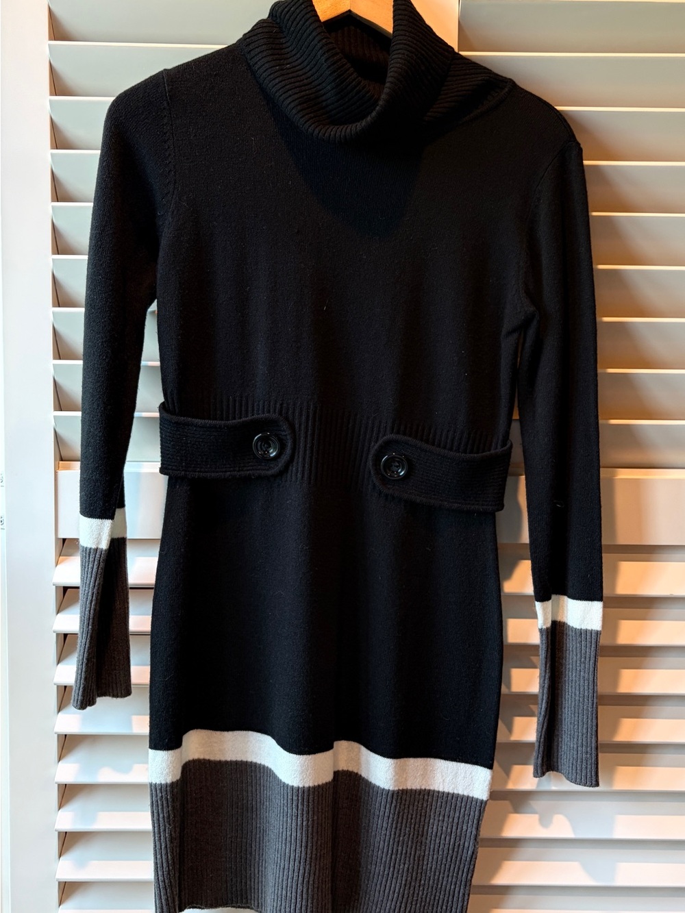 Iz Byer Black Turtleneck Sweater Dress with Contrast Bands